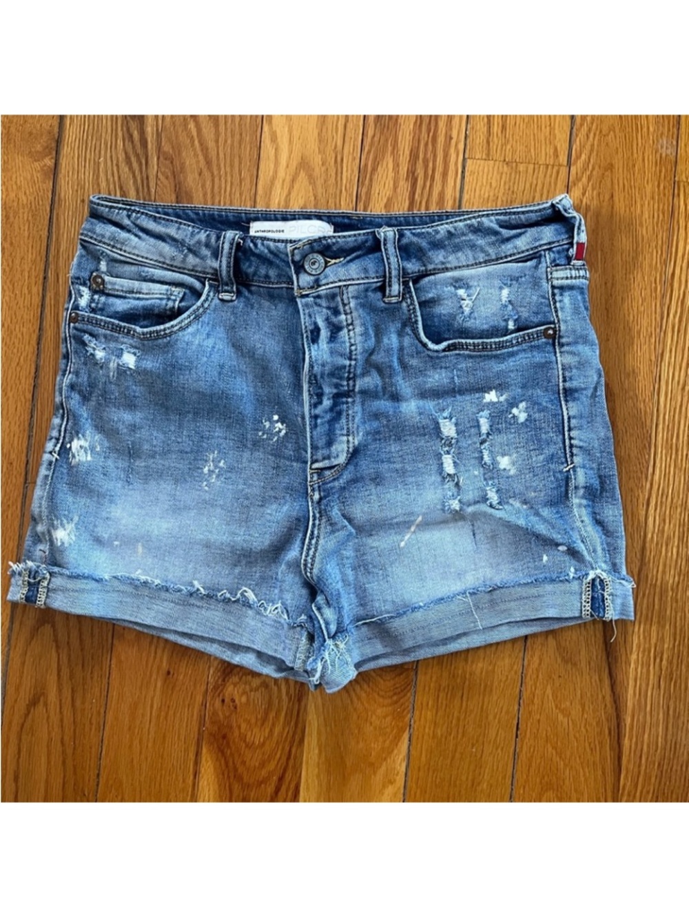 Anthropologie Women's Distressed Rolled-Hem Denim Shorts - Blue